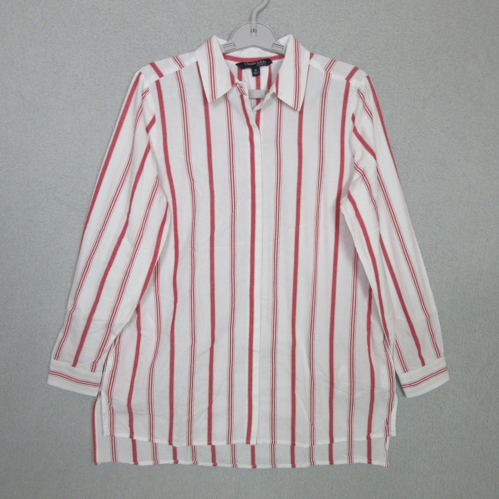 Chadwicks of Boston Button Up Tunic Shirt Red‎ Stripe Women's Medium